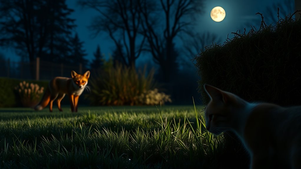 foxes hunting and defending cats